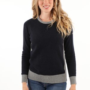 Girocollo da donna in lana con inserto laterale bicolore a coste – Giro intarsio Bicolor