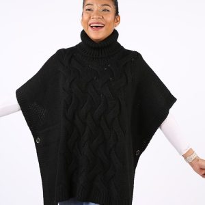 Poncho in lana a trecce con collo a ciambella – Poncho trecce