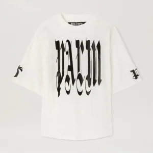 PALM ANGELS T-SHIRT OVER LOGO GOTHIC BIANCA